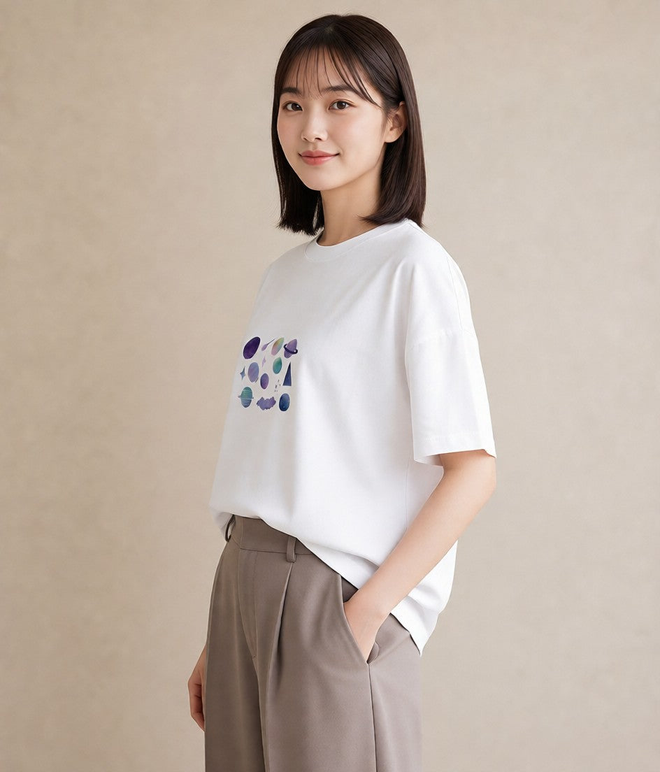 プリントTシャツ レディース 獅子座 星空 宇宙 イラスト きれいめカジュアル デイリーウェア 休日 白T