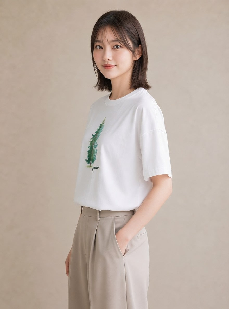 半袖Tシャツ レディース 松ぼっくり 植物 ボタニカル イラスト ニュアンス ペアコーデ 秋コーデ 白T