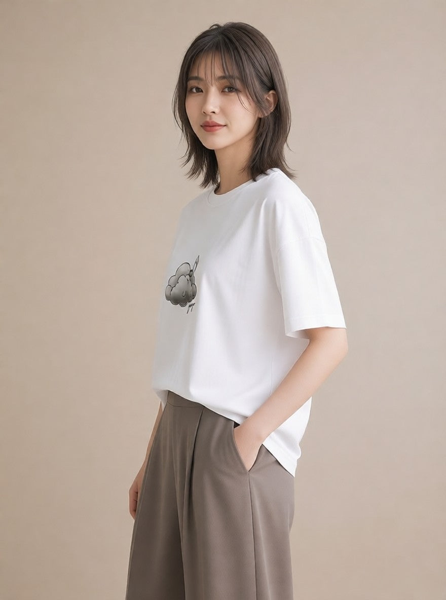 Tシャツ レディース 空 星空 宇宙 イラスト 淡色 ホワイトデー 春服 白T