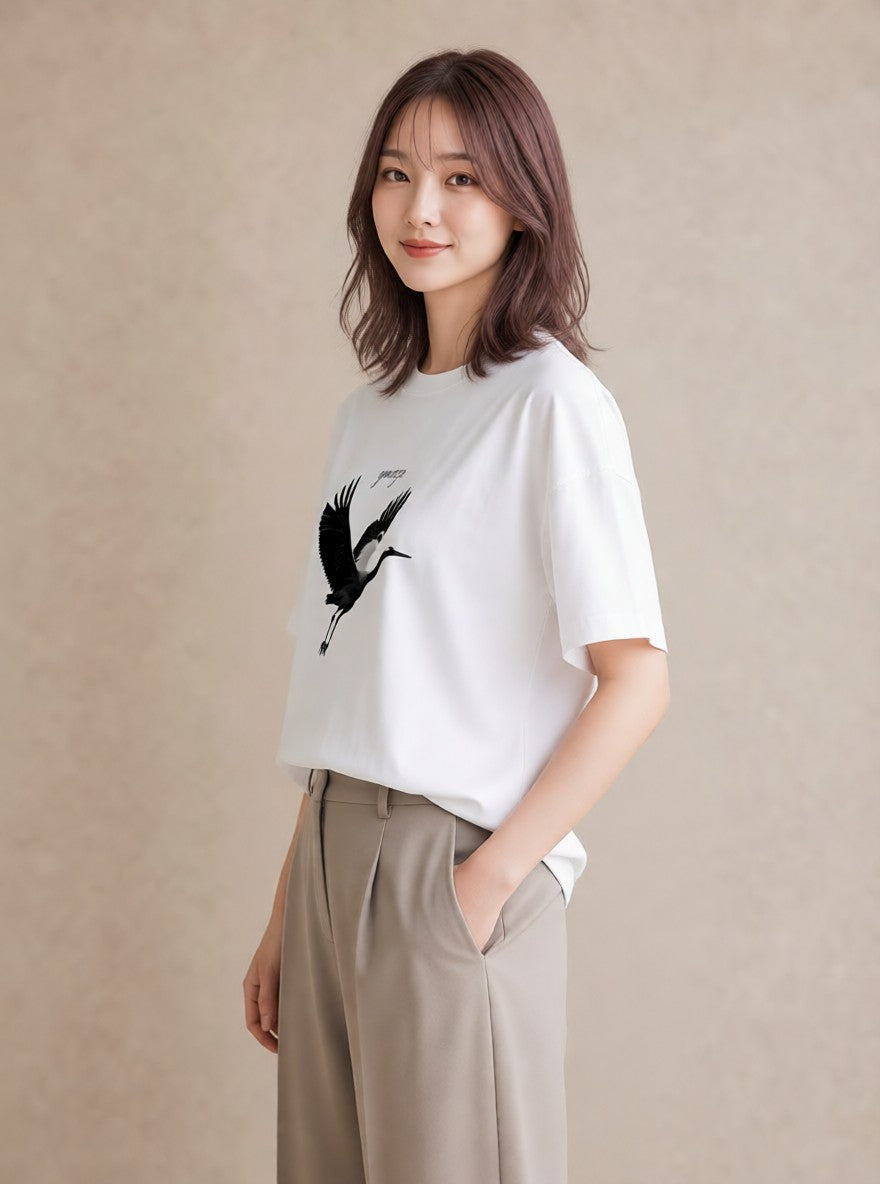 Tシャツ レディース 折り鶴 折り紙 ナチュラル アンティーク イラスト ポップ カフェ巡り 女子会 白T
