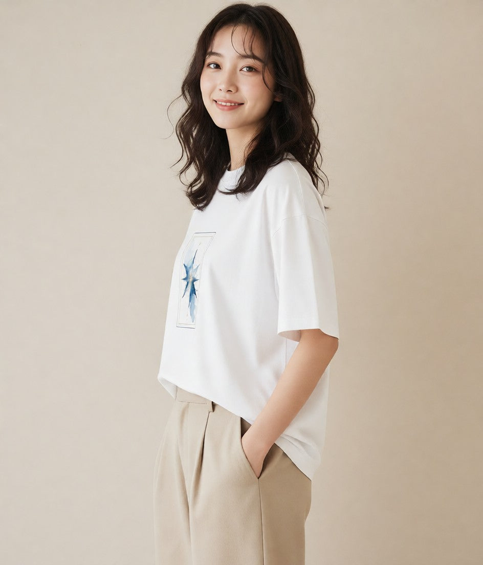 半袖Tシャツ レディース 山羊座 星空 宇宙 イラスト 淡色 友達ギフト 部屋着 白T