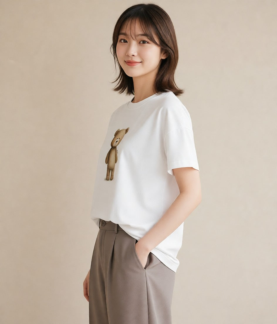 Tシャツ レディース くま クマ ベア 動物 アニマル イラスト お洒落 誕生日プレゼント 綿100 白T
