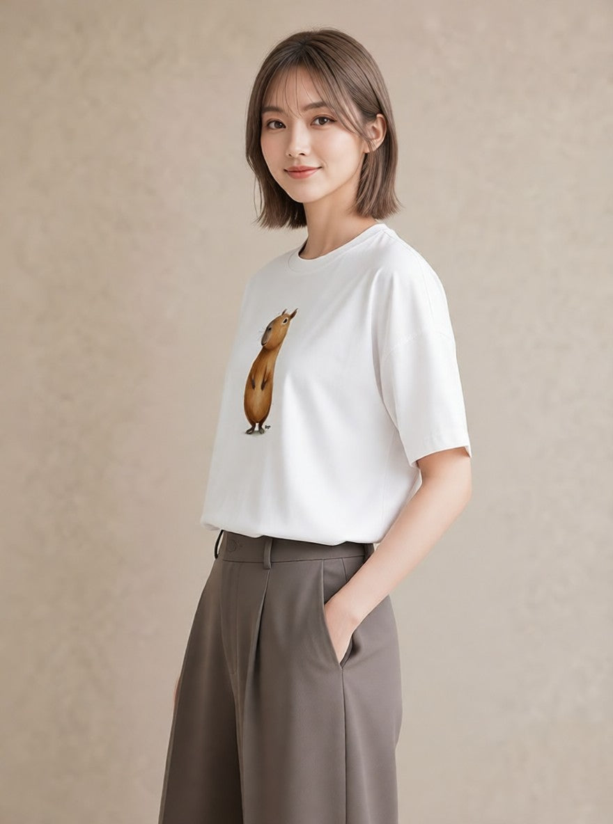 プリントTシャツ レディース ハムスター ペット 動物 イラスト ラフ 春コーデ 姉妹 白T