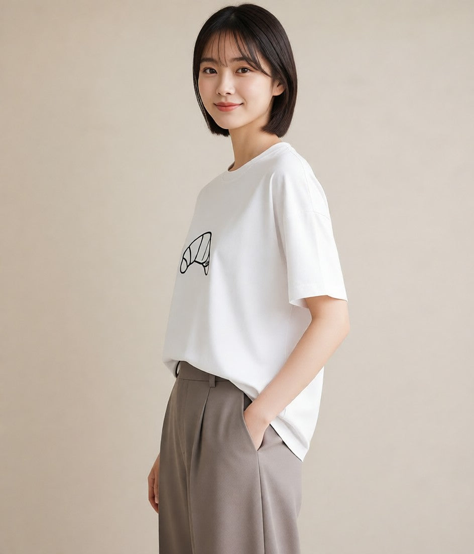 プリントTシャツ レディース クロワッサン 食べ物 フード イラスト 抜け感 女性 旅行用 白T