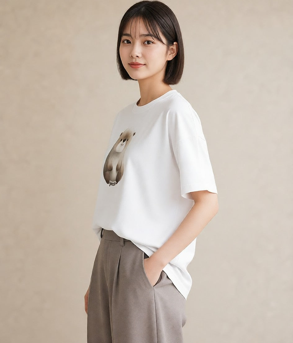 デザインTシャツ レディース フェレット ペット 動物 イラスト カジュアル 秋コーデ おしゃれギフト 白T