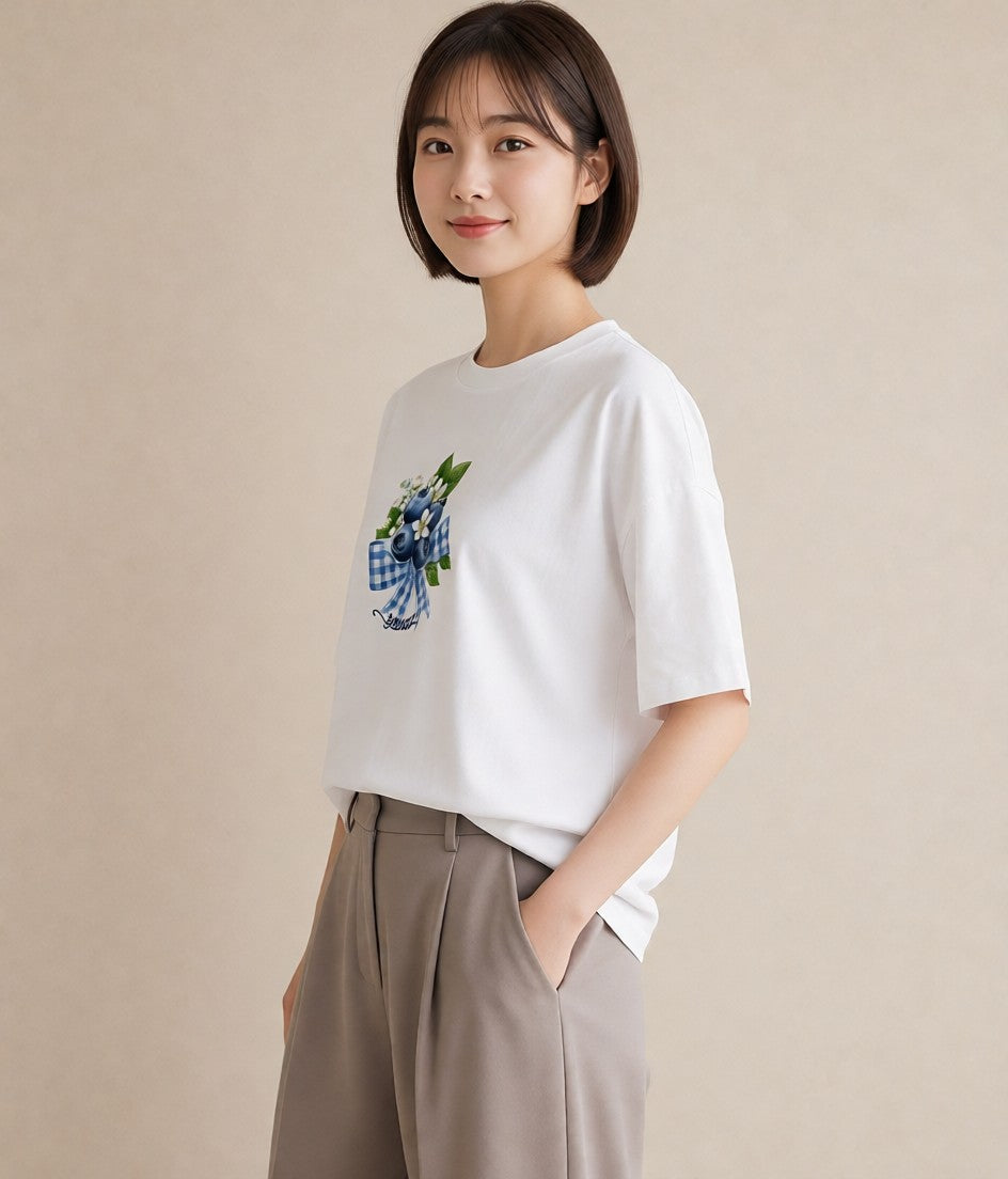 半袖Tシャツ レディース 木の実 植物 ボタニカル イラスト クリスマス 旅行 白T