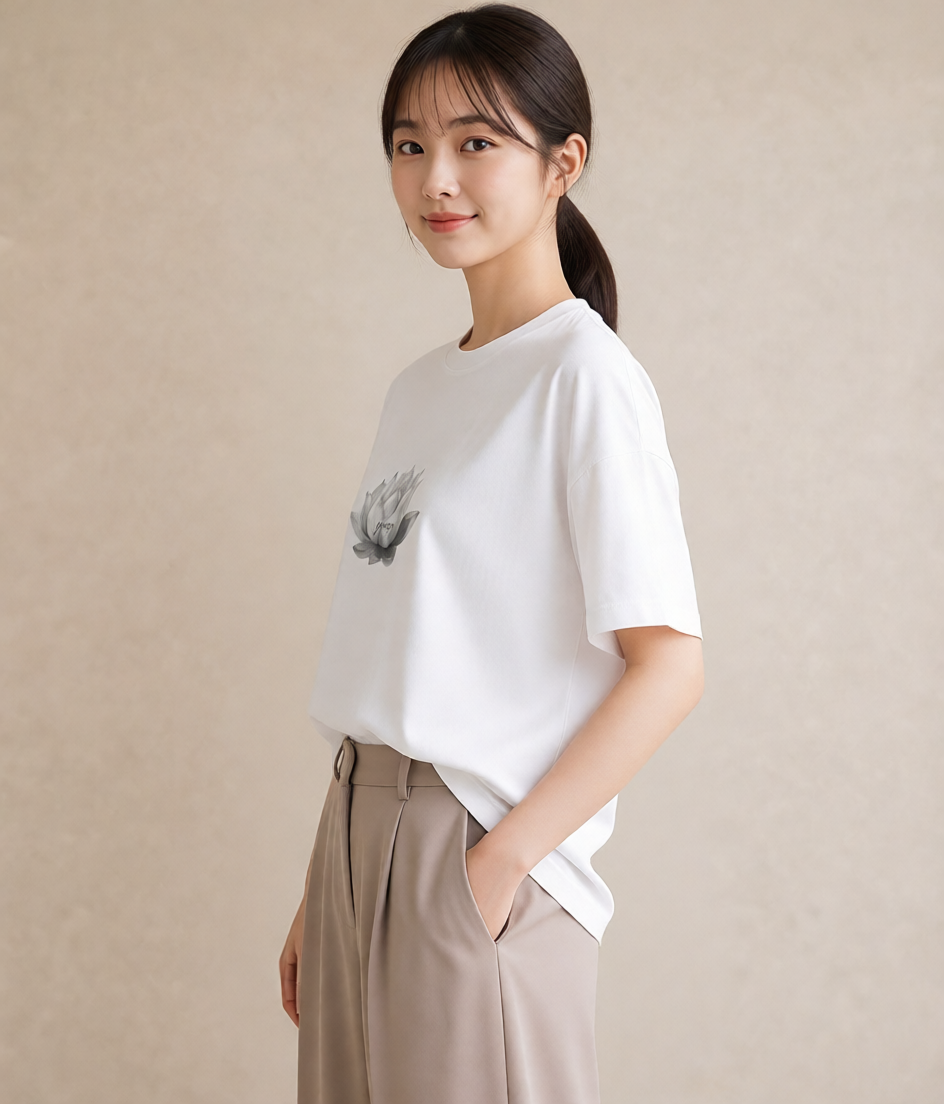 半袖Tシャツ レディース 蓮 花 花柄 イラスト おしゃれギフト 社会人 白T
