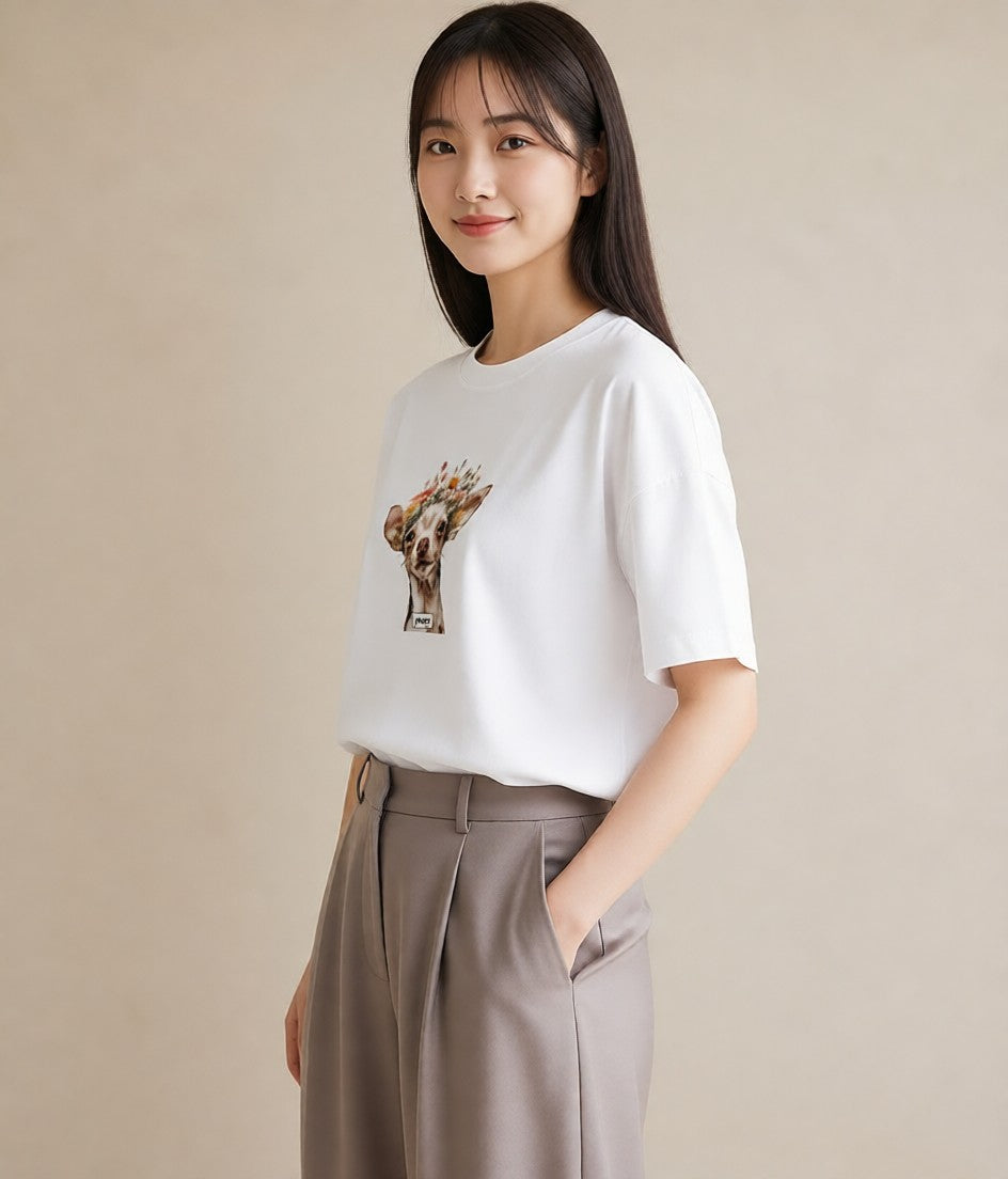 Tシャツ レディース チワワ 犬 いぬ イラスト ヴィンテージ風 親子 20代 白T