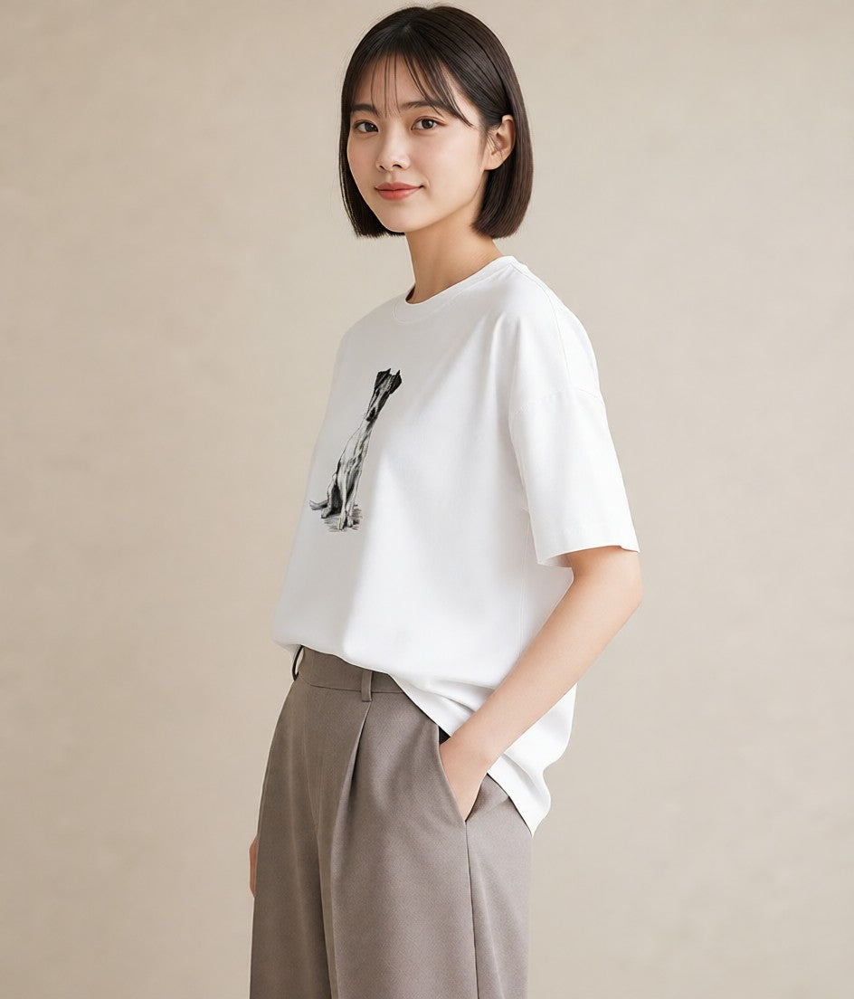 半袖Tシャツ レディース ジャックラッセルテリア 犬 いぬ イラスト ボタニカル 母娘コーデ 自分用 白T