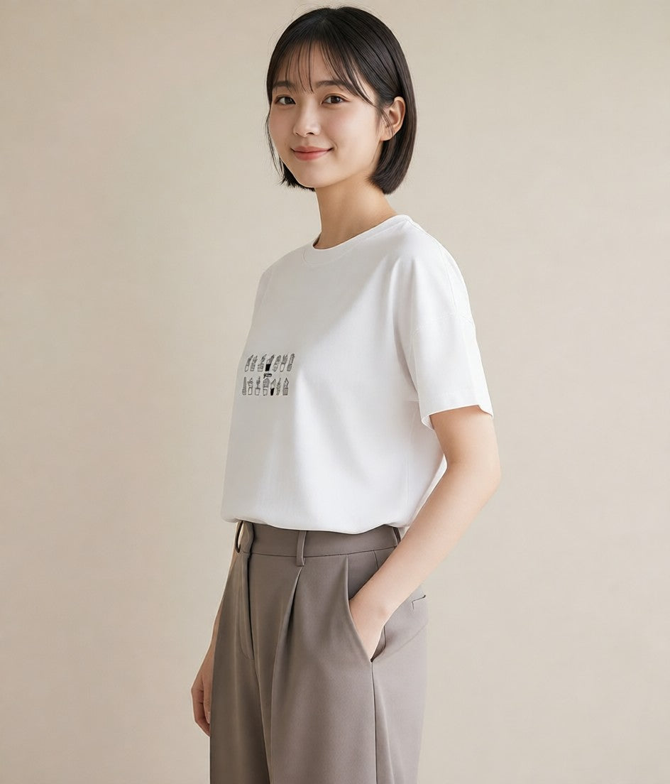 プリントTシャツ レディース 観葉植物 ボタニカル 植物 イラスト ラフ 夏コーデ 通学 白T