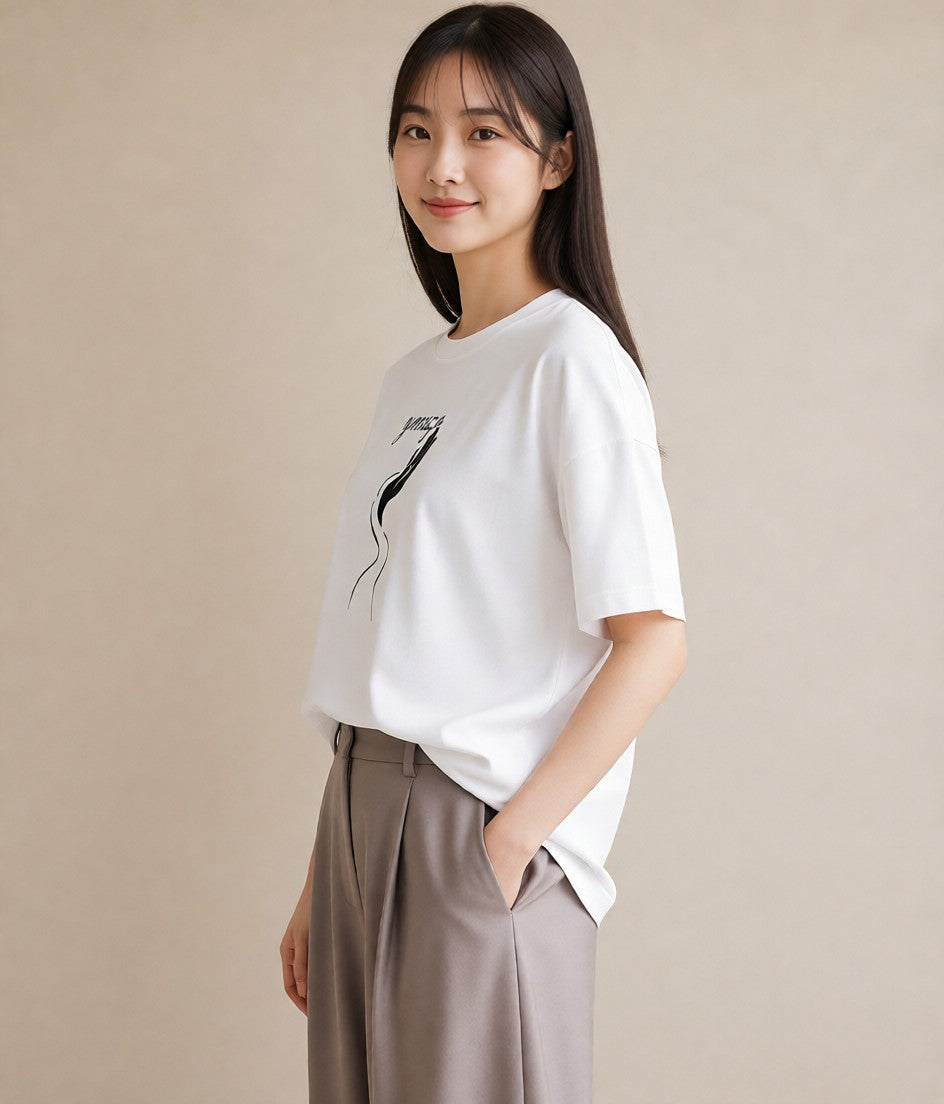 プリントTシャツ レディース 手鏡 アンティーク レトロ ナチュラル イラスト ガーリー お出かけ 普段着 白T