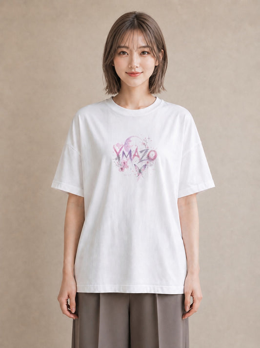 【受注生産】YMAZO Tシャツ レディース 半袖 ビッグT 蝶 ちょうちょ バタフライ 蝶々 さくら 白T 綿100% ホワイト M L ニュアンス 大人可愛い フェミニン 推し活 デート 初夏 プレゼント 父の日|花あそび(スタンダード