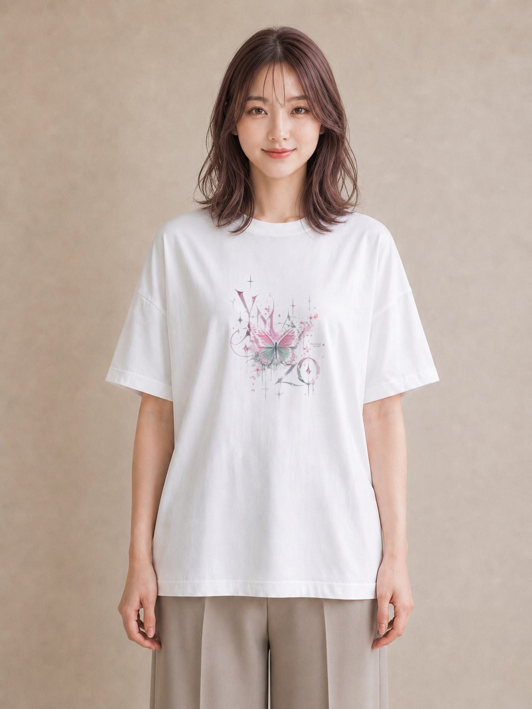 【受注生産】YMAZO Tシャツ レディース 半袖 オーバーサイズ 蝶 ちょうちょ バタフライ 蝶々 花柄 白T 綿100% ホワイト M L くすみカラー 大人可愛い フェミニン デイリー お出かけ 父の日 プレゼ|花あそび(スタンダード