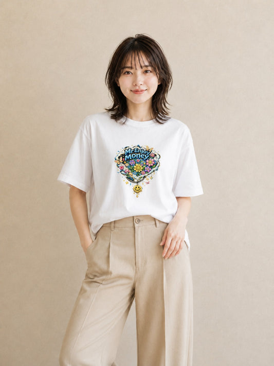 【受注生産】YMAZO Tシャツ レディース 半袖 ゆったり 花 花柄 フラワー フローラル ボタニカル 白T 綿100% ホワイト M L 手描き くすみカラー ニュアンス 通勤 カジュアル プレゼント 2026新|花あそび(スタンダード