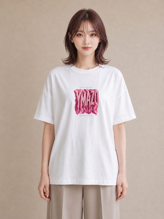 【受注生産】YMAZO Tシャツ レディース 半袖 オーバーサイズ ロゴ レター アルファベット 文字 イニシャル 白T 綿100% ホワイト M L 手描き くすみカラー 大人可愛い 通勤 推し活 2026新作 ギ|Y字ロゴ(スタンダード