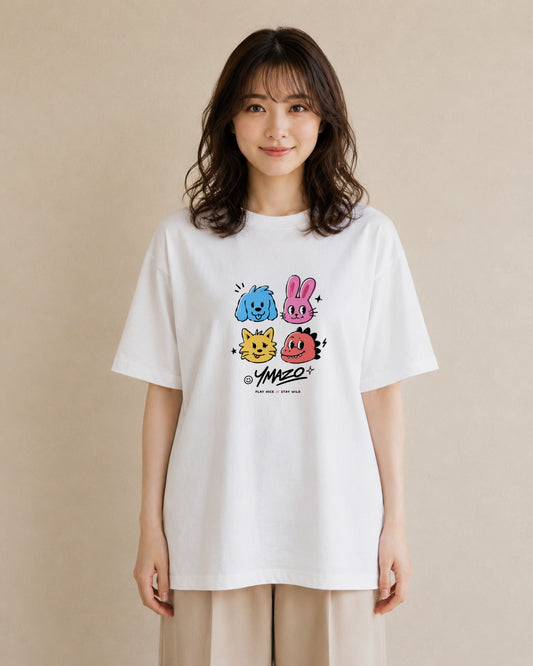 なかよし日和|水彩 半袖Tシャツ レディース(スタンダードプリント 15×20cm)