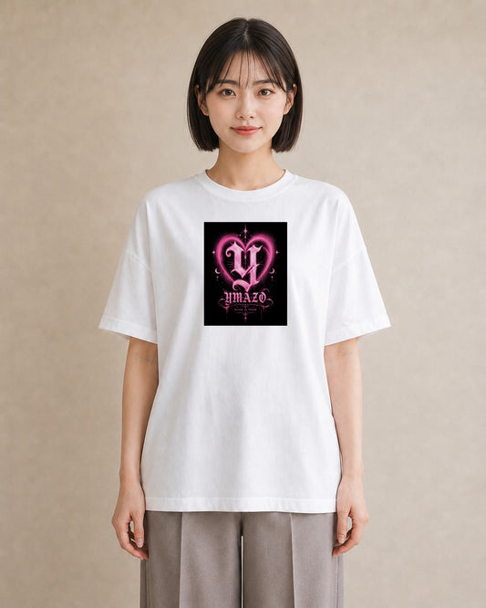 【受注生産】YMAZO Tシャツ レディース 半袖 ビッグシルエット 花柄 フローラル ボタニカル 花 ブーケ 白T 綿100% ホワイト M L ニュアンス 大人可愛い ナチュラル 通勤 お出かけ 父の日 春夏 プ|Y字ロゴ(大きめプリン