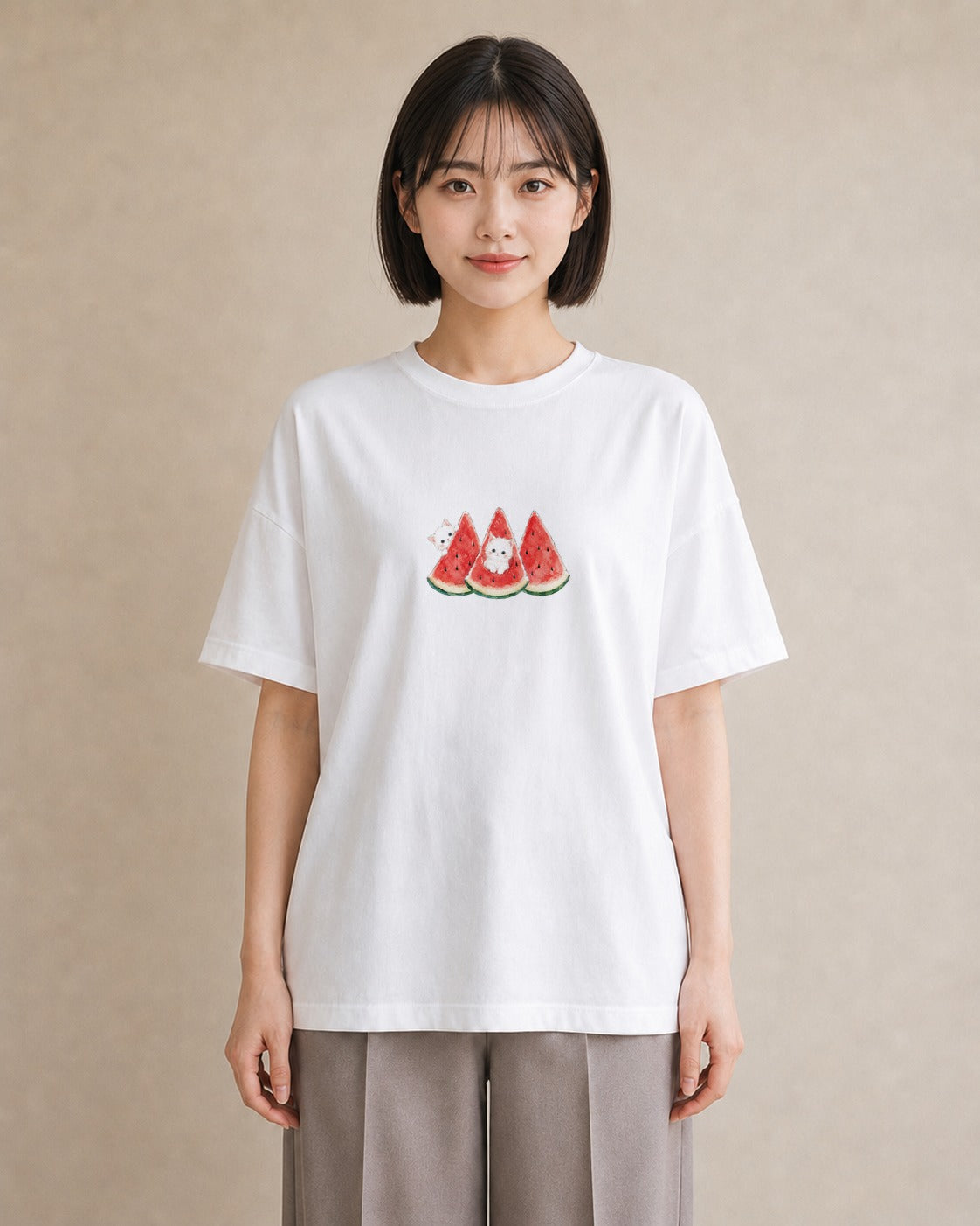 【受注生産】YMAZO Tシャツ レディース 半袖 オーバーサイズ 猫 ねこ ネコ キャット 猫柄 白T 綿100% ホワイト M L 韓国っぽい 水彩 ナチュラル お出かけ 推し活 2026新作 春夏 父の日|どうぶつ日和(大きめプリント