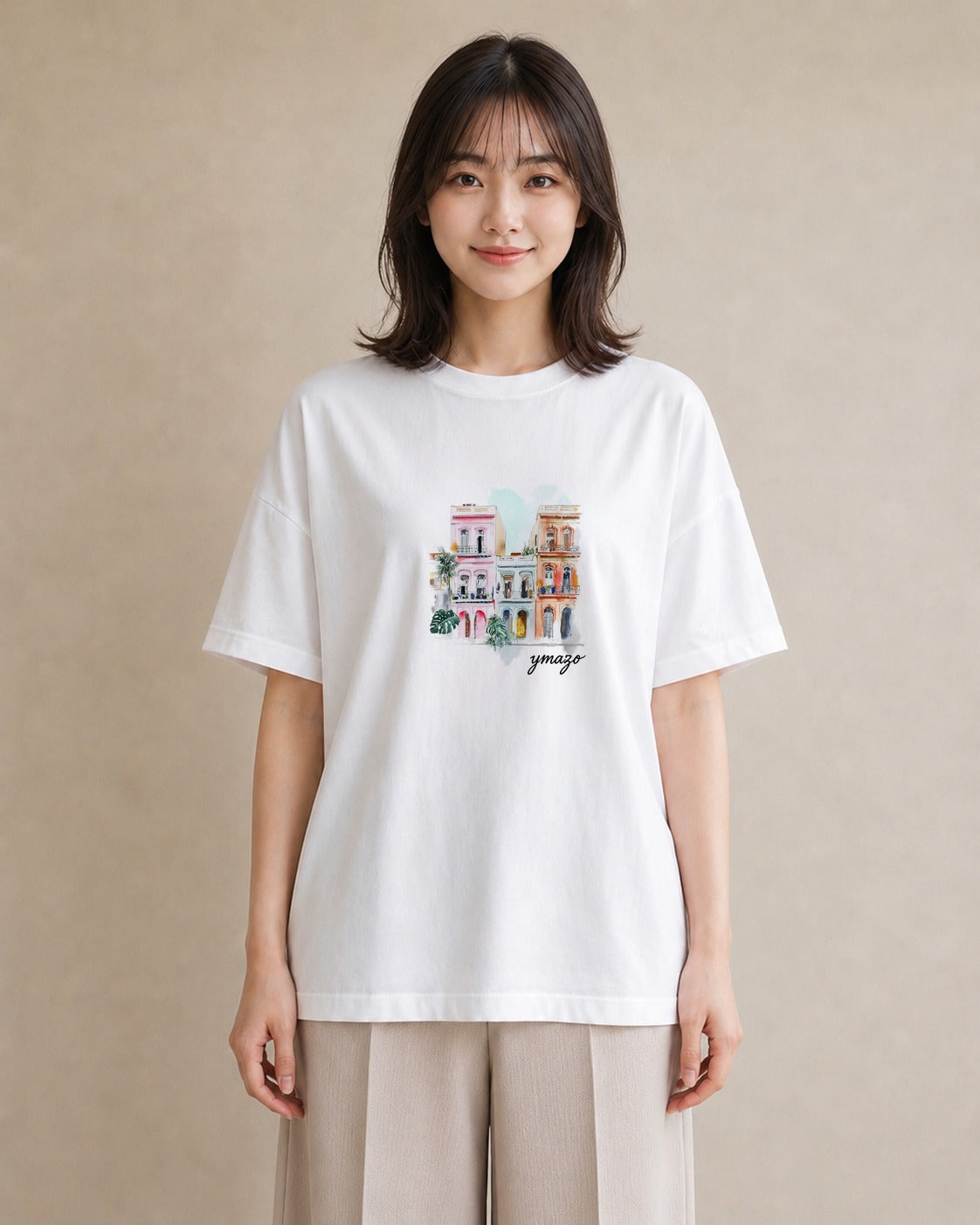 グラフィックTシャツ レディース 夕暮れ バルコニー 夕焼け ナチュラル アンティーク イラスト 上品 女子会 お揃い 白T