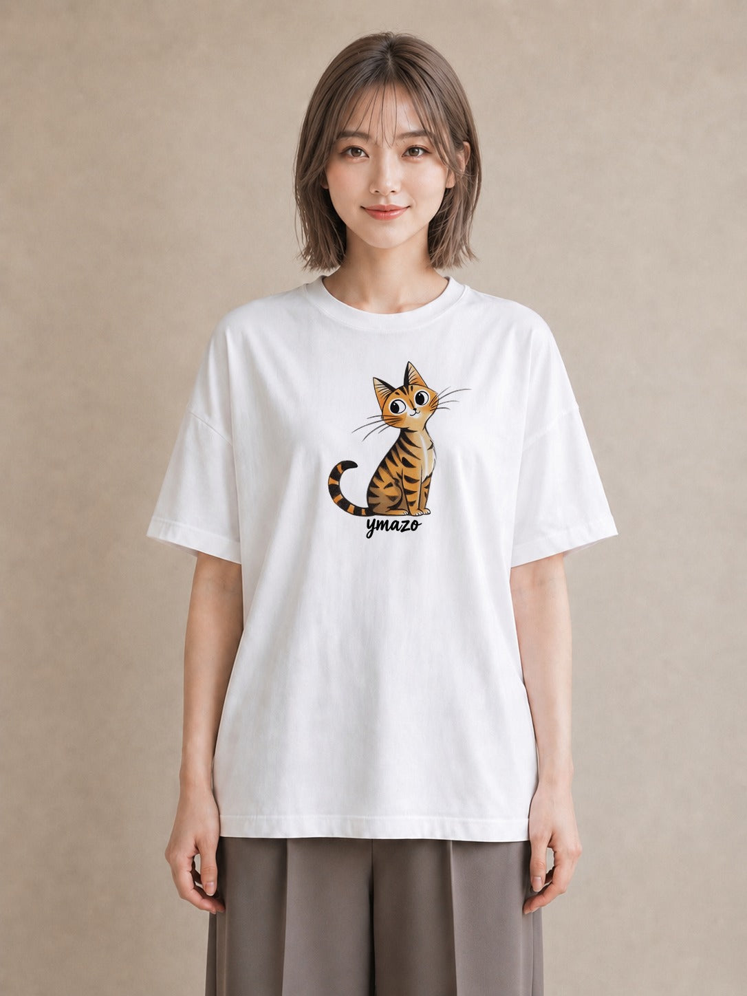 Tシャツ レディース キジトラ 猫 ねこ イラスト モード ビーチ デイリーウェア 白T