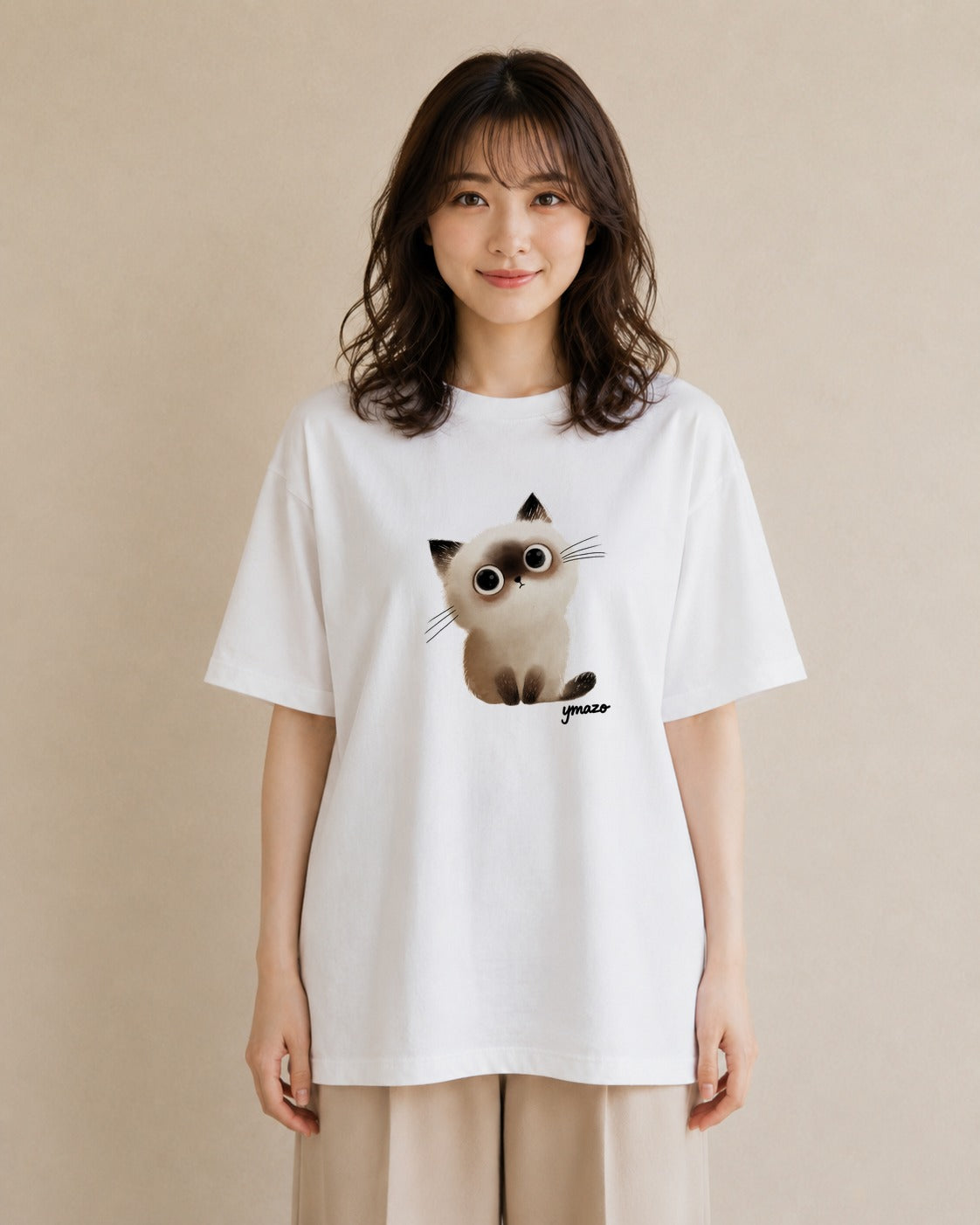 Tシャツ レディース ペルシャ 猫 ねこ イラスト 淡色 綿100 デート 白T
