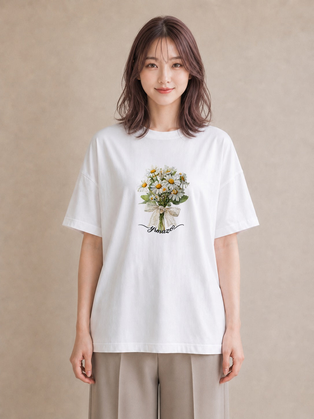 Tシャツ レディース マーガレット 花 花柄 イラスト きれいめ ギフト 母の日 白T
