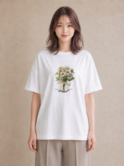 Tシャツ レディース マーガレット 花 花柄 イラスト きれいめ ギフト 母の日 白T