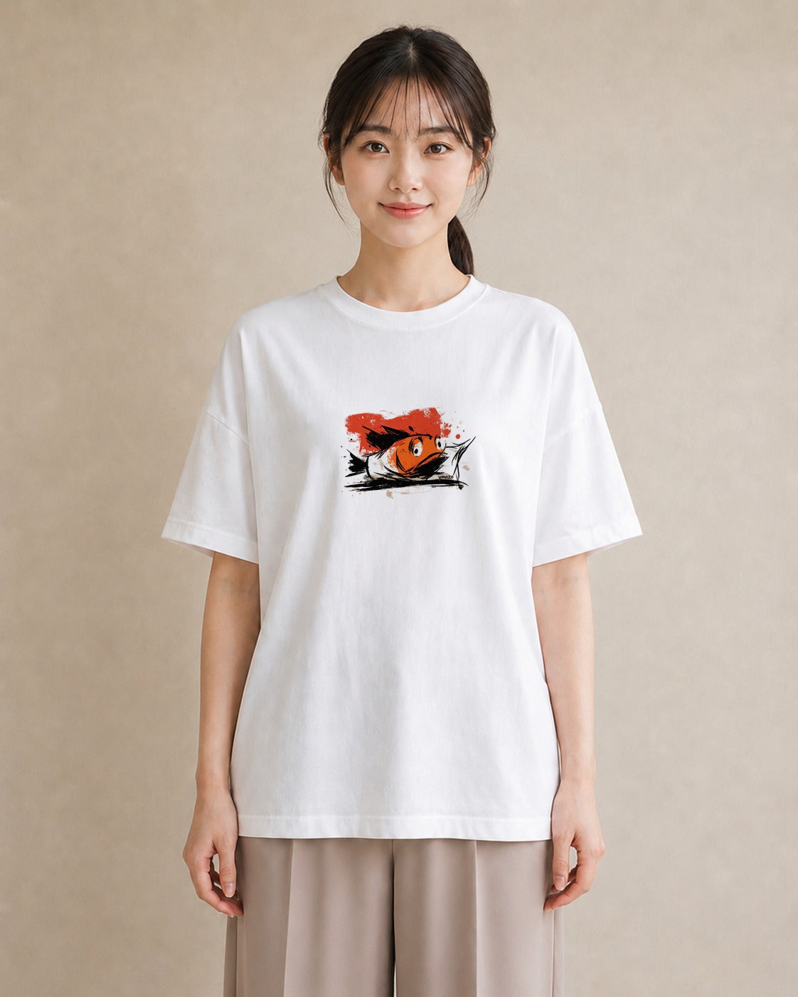 プリントTシャツ レディース 金魚 ペット 動物 イラスト きれいめ 帰省 ラフ 白T