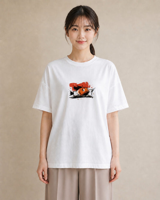 プリントTシャツ レディース 金魚 ペット 動物 イラスト きれいめ 帰省 ラフ 白T