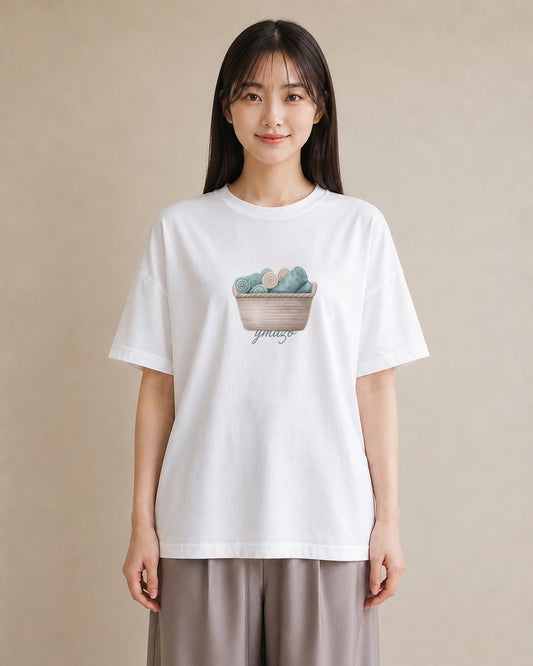 Tシャツ レディース 自転車のかご 自転車 花かご ナチュラル アンティーク イラスト 個性的 週末コーデ 敬老の日 白T