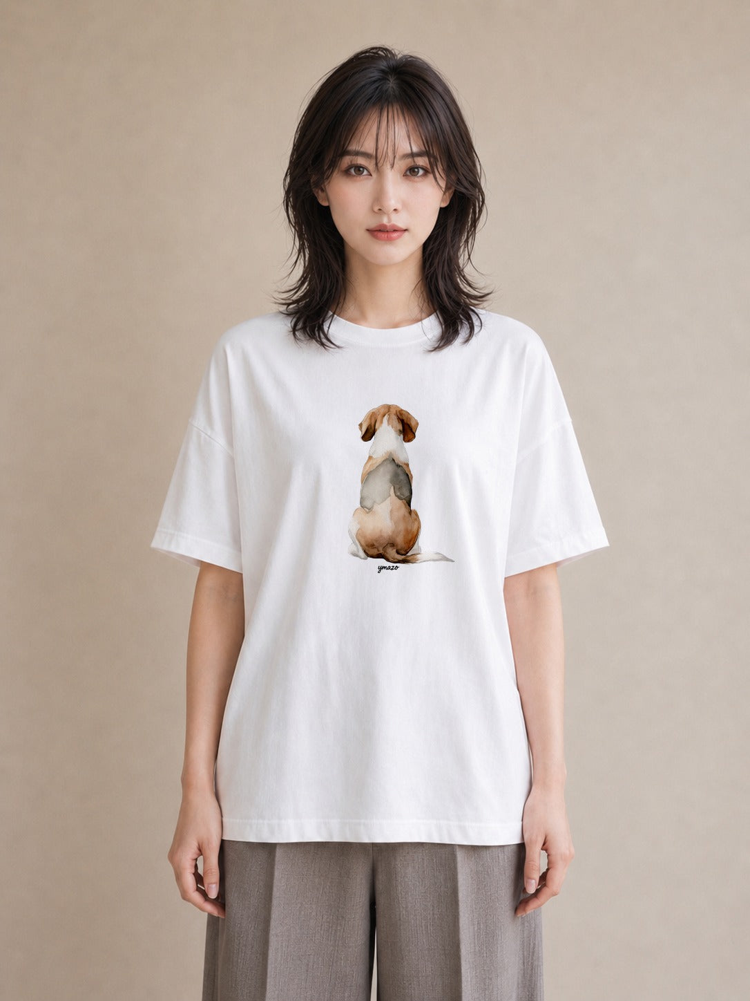 Tシャツ レディース ビーグル 犬 いぬ イラスト きれいめカジュアル ミセス 春コーデ 白T