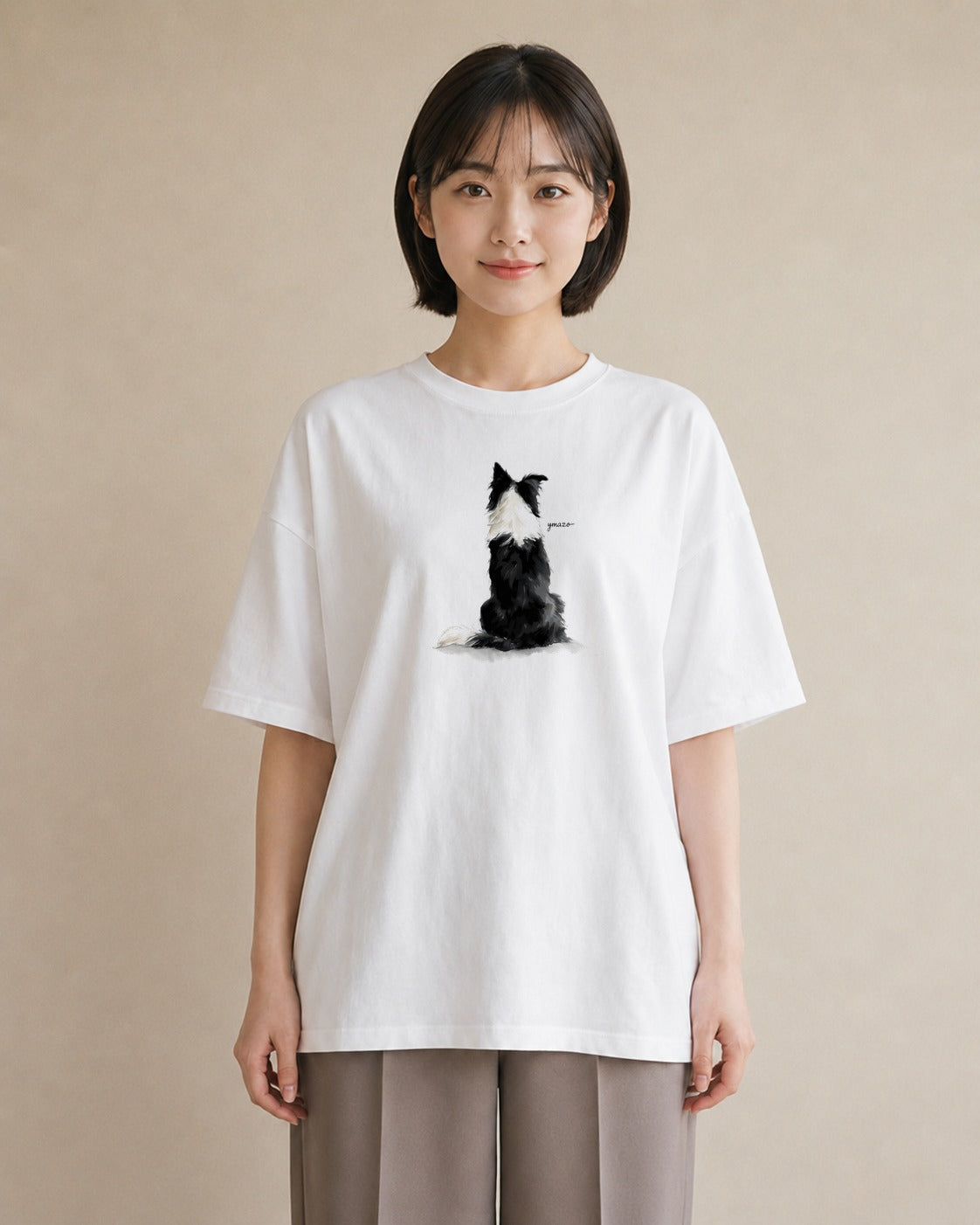 グラフィックTシャツ レディース ボーダーコリー 犬 いぬ イラスト ラフカジュアル お出かけ 普段着 白T