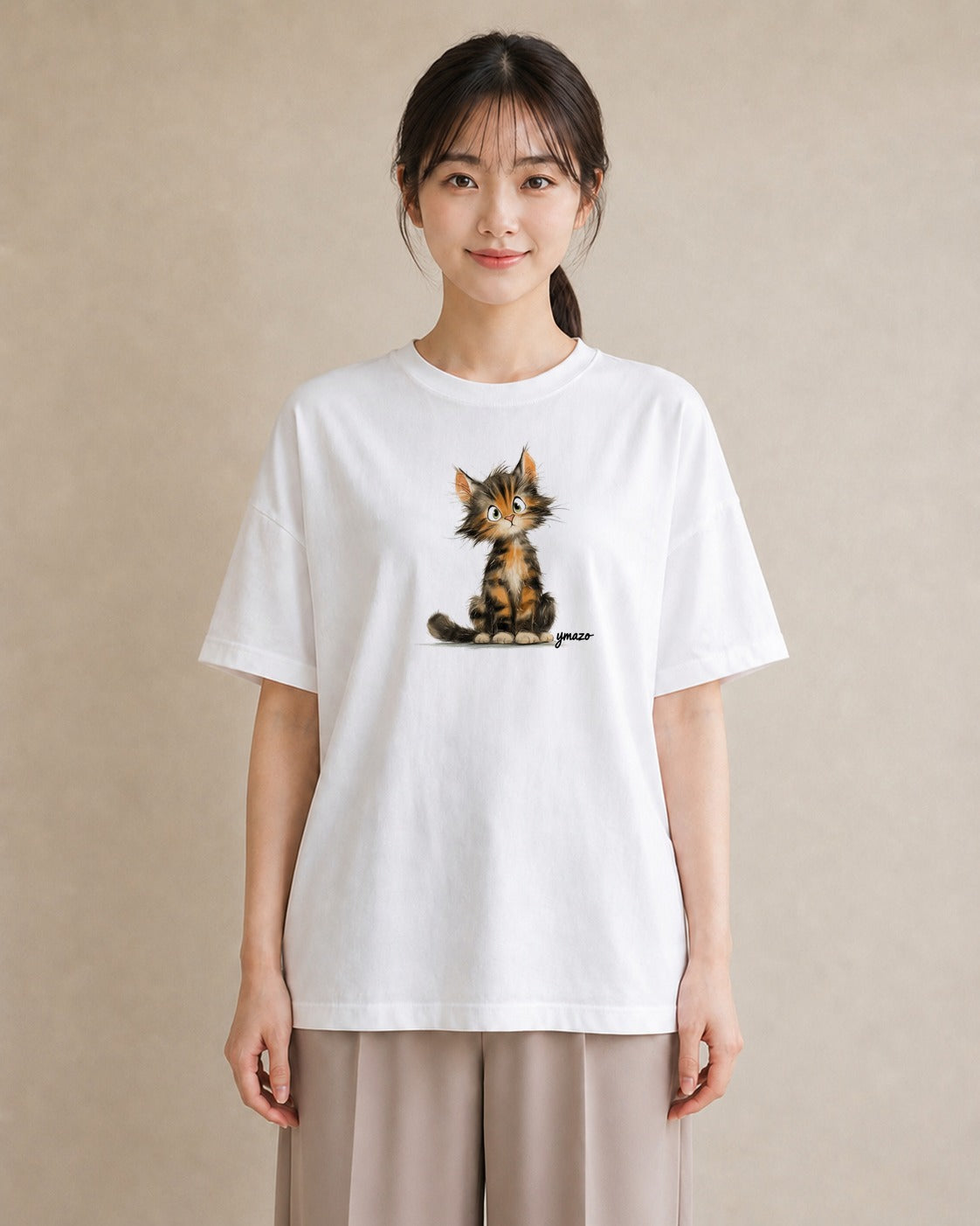 プリントTシャツ レディース 猫の手 猫 ねこ イラスト きれいめ カジュアルコーデ 買い物 白T
