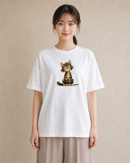 プリントTシャツ レディース 猫の手 猫 ねこ イラスト きれいめ カジュアルコーデ 買い物 白T