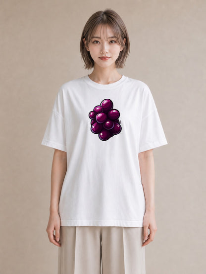 グラフィックTシャツ レディース ぶどう 葡萄 食べ物 フード イラスト 水彩風 友達ギフト 部屋着 白T