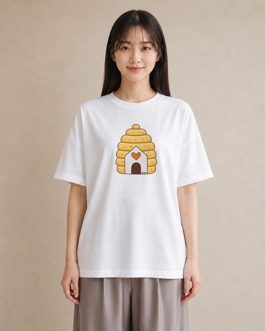 プリントTシャツ レディース ハニー 食べ物 フード イラスト 韓国風 買い物 夏コーデ 白T