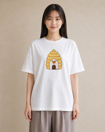プリントTシャツ レディース ハニー 食べ物 フード イラスト 韓国風 買い物 夏コーデ 白T