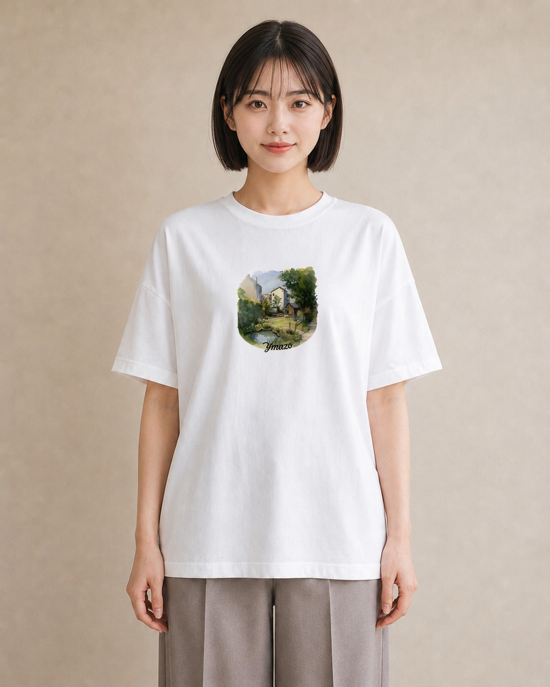 半袖Tシャツ レディース 雨上がりのベンチ ベンチ ナチュラル アンティーク イラスト 水彩風 お出かけ 普段着 白T