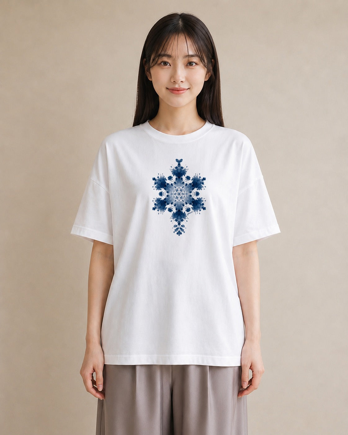 デザインTシャツ レディース 雪の結晶 星空 宇宙 イラスト フェミニン 通勤 在宅 白T