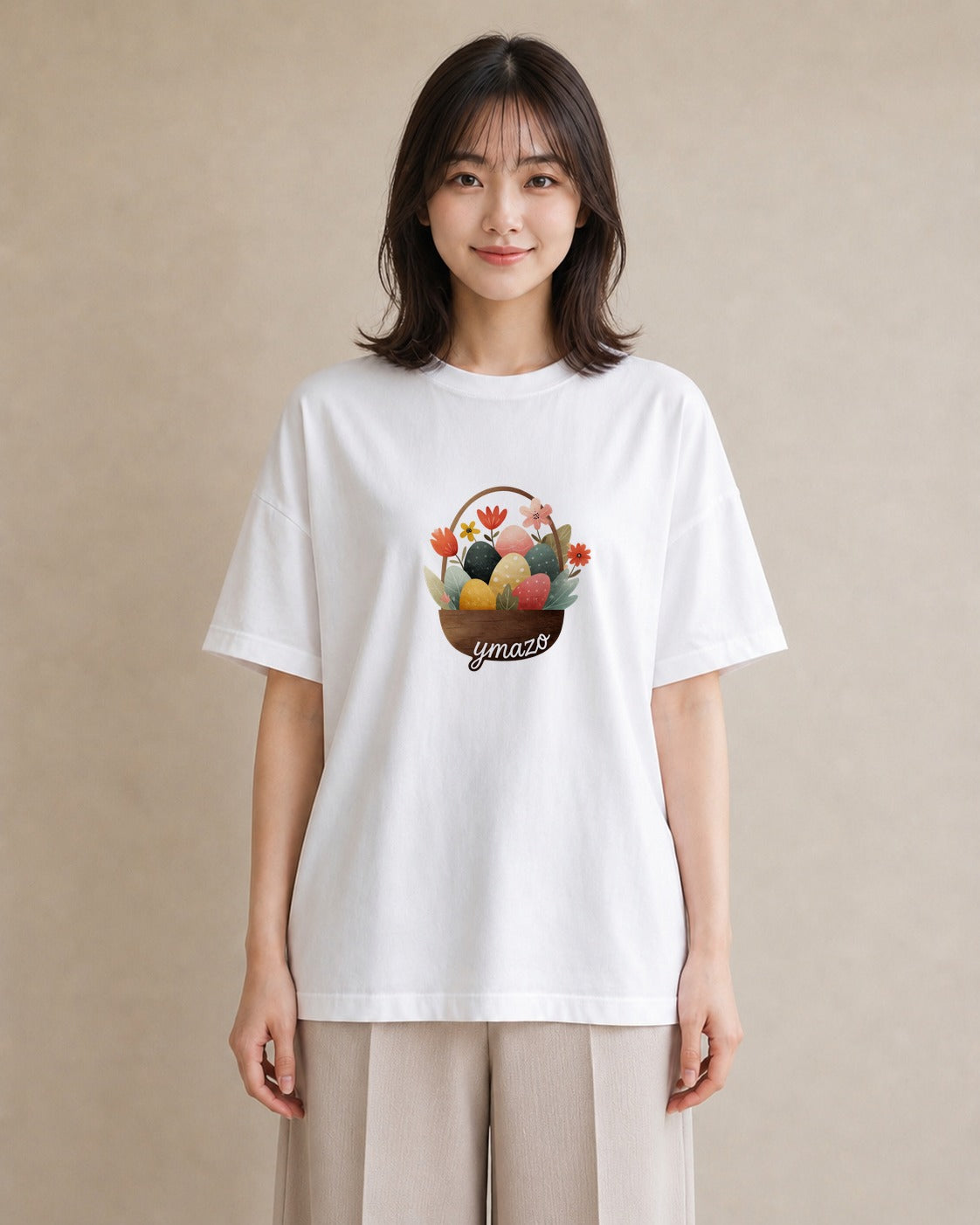 プリントTシャツ レディース 自転車のかご 自転車 花かご ナチュラル アンティーク イラスト 個性的 自分用 ルームウェア 白T