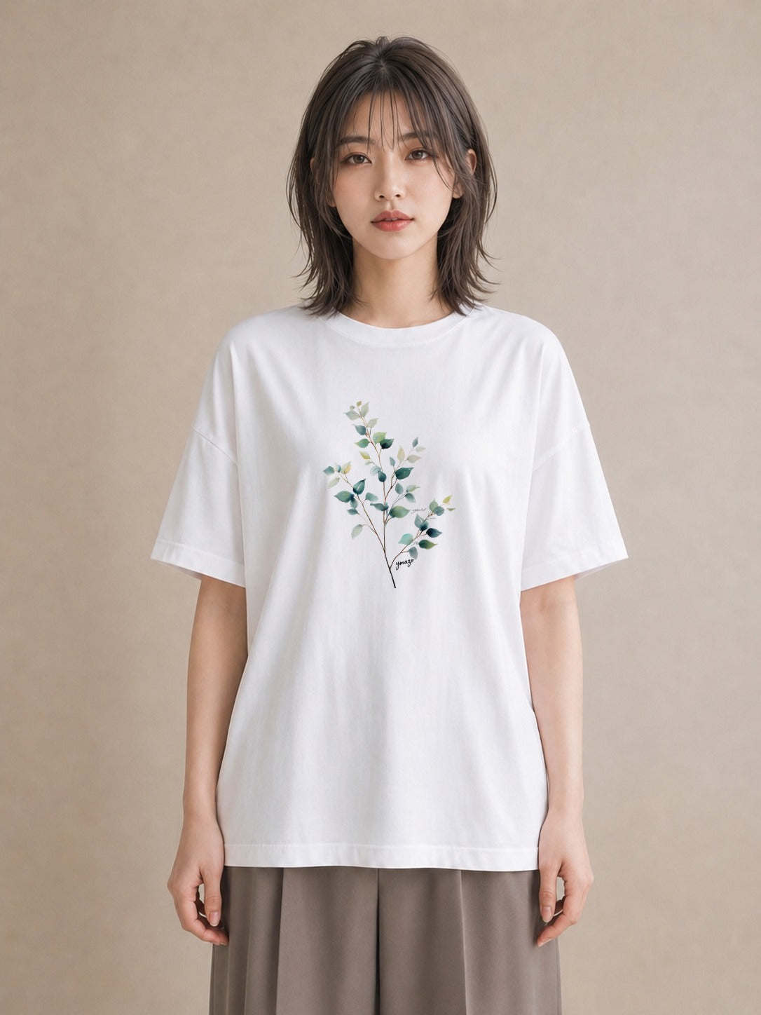 Tシャツ レディース 新緑 植物 ボタニカル イラスト ゆるコーデ カフェ巡り 女子会 白T