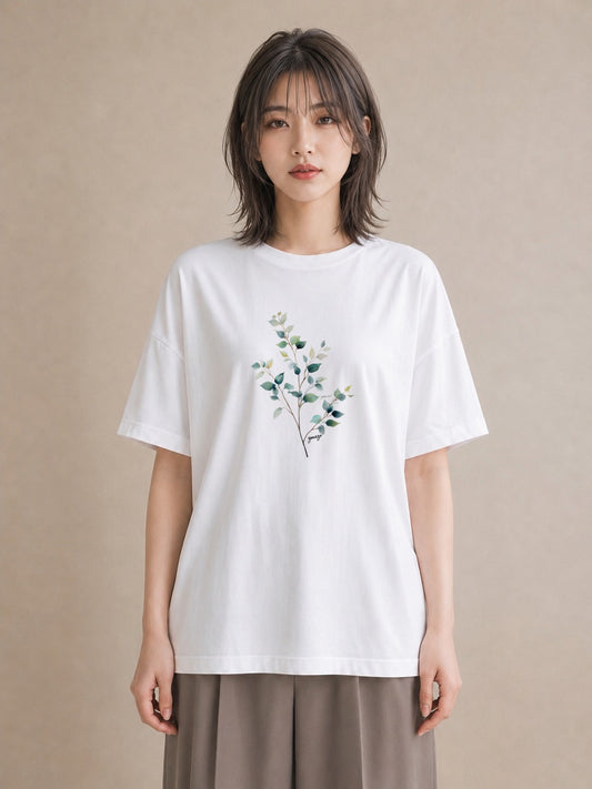 Tシャツ レディース 新緑 植物 ボタニカル イラスト ゆるコーデ カフェ巡り 女子会 白T