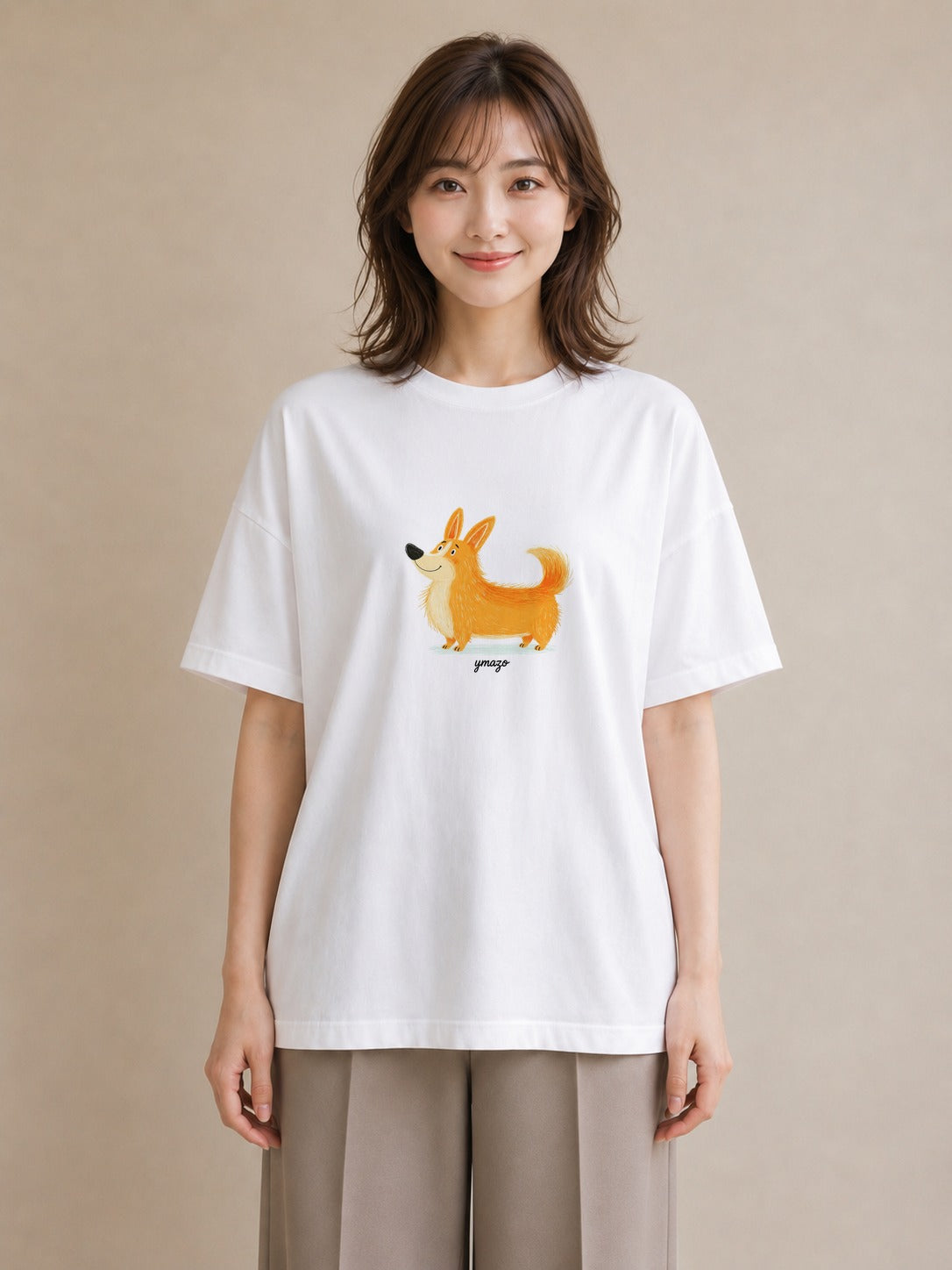 デザインTシャツ レディース ウェルシュコーギー コーギー 犬 いぬ イラスト 休日コーデ 普段着 週末コーデ 白T