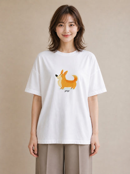 デザインTシャツ レディース ウェルシュコーギー コーギー 犬 いぬ イラスト 休日コーデ 普段着 週末コーデ 白T