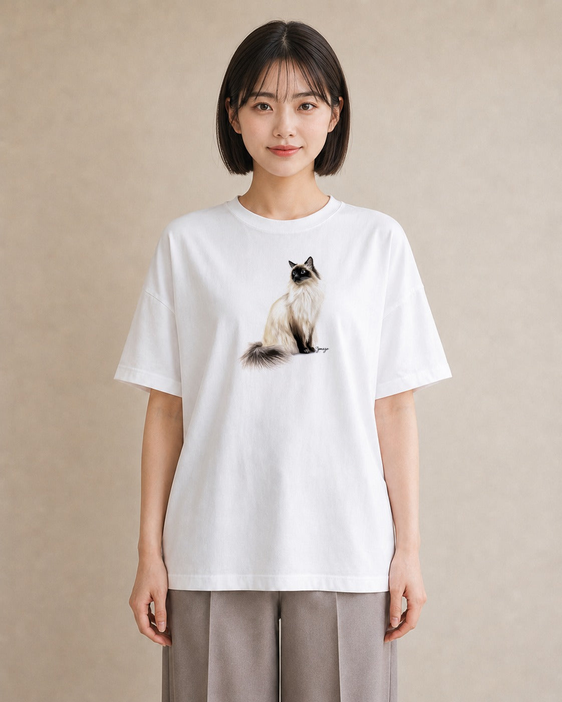 デザインTシャツ レディース ぶち猫 猫 ねこ イラスト ニュアンス カフェ服 クリスマス 白T