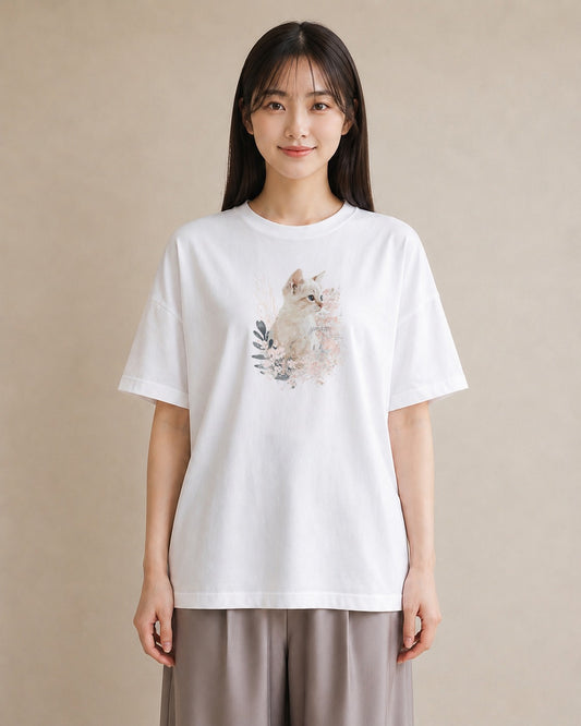 グラフィックTシャツ レディース 子猫 猫 ねこ イラスト レトロ 綿100 デート 白T
