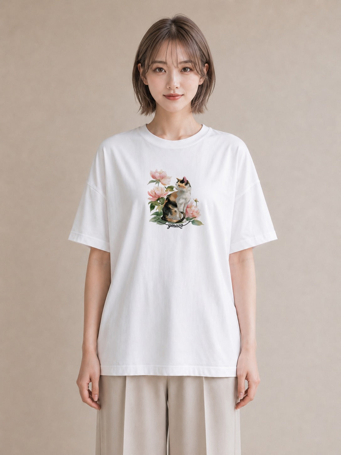 グラフィックTシャツ レディース おすわり猫 猫 ねこ イラスト 可愛い 週末コーデ 敬老の日 白T