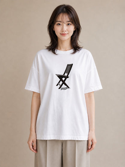 プリントTシャツ レディース 窓辺の椅子 窓辺 椅子 ナチュラル アンティーク イラスト 韓国風 ペアコーデ 秋コーデ 白T