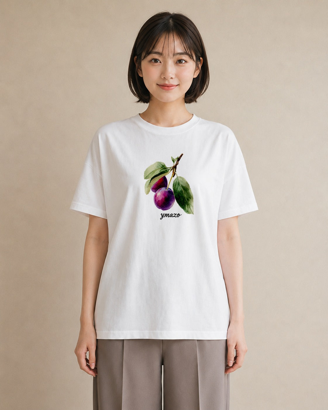 Tシャツ レディース 木の実 植物 ボタニカル イラスト シック 普段着 週末コーデ 白T
