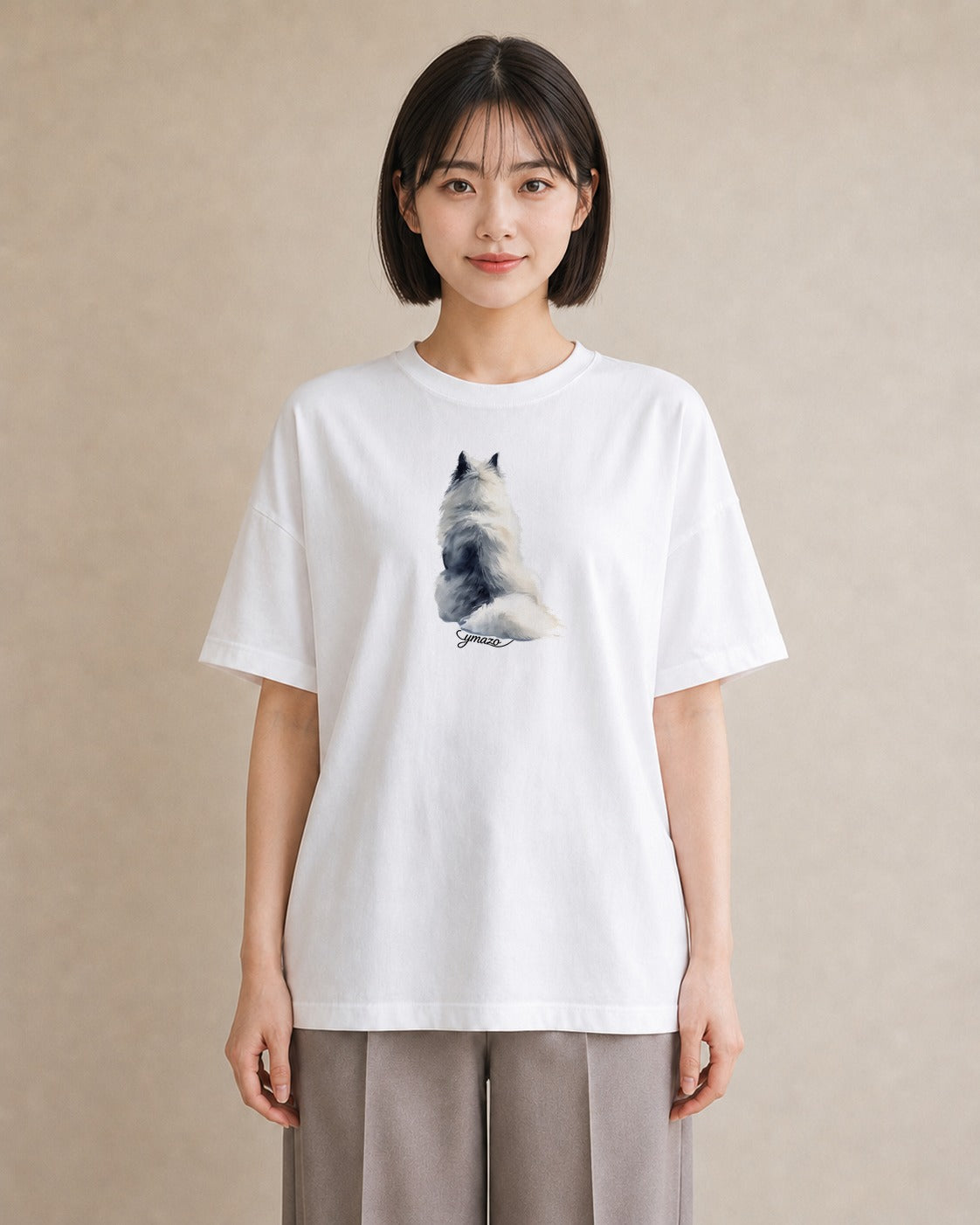 Tシャツ レディース メインクーン 猫 ねこ イラスト 線画 綿100 デート 白T